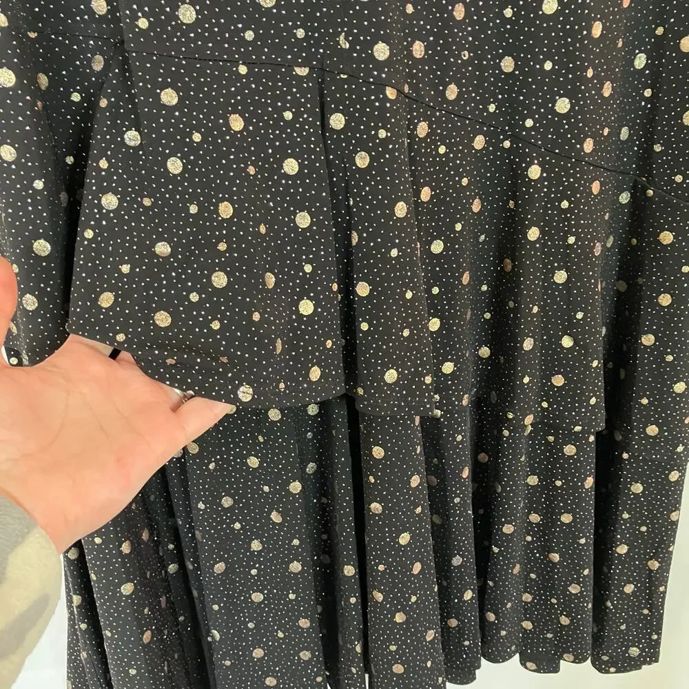 Robbie Bee | Black Gold Metallic Dot Layered Ruffle Dress NWT Womens XL - Picture 9 of 11